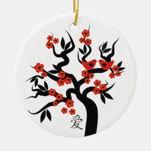 En Céramique Symbole d'amour chinois Sakura Tree ornement perso