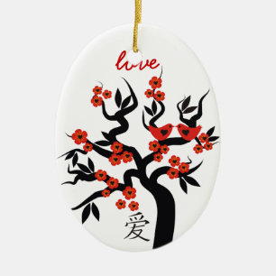 En Céramique Symbole d'amour chinois Sakura Tree ornement perso