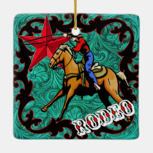 En Céramique Veau occidental de cowboy de rodéo ou ornement