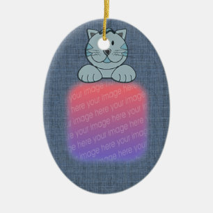 En Céramique Votre Photo Cute Blue Cat Ornement