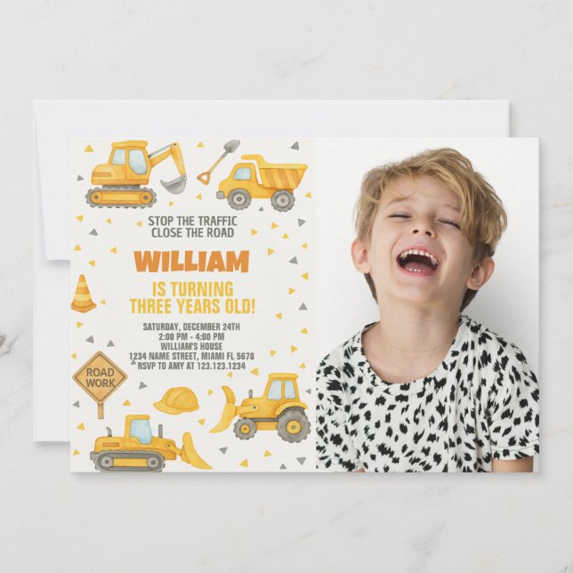 En construction Anniversaire Invitation avec photo (Devant)