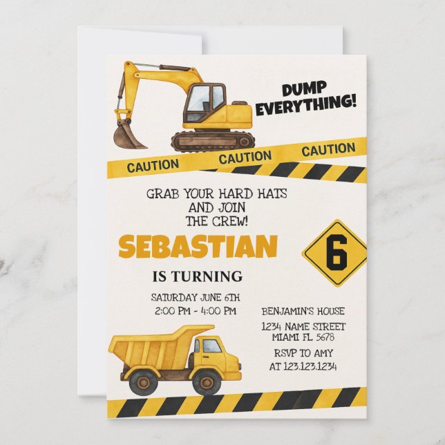 En construction Invitations d'anniversaire (Devant)