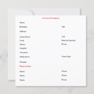 En Coque de la carte de contact d'urgence