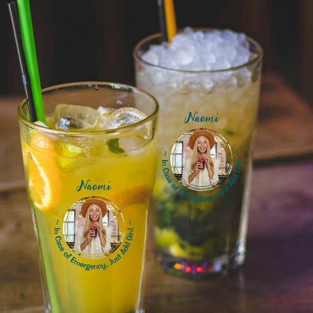 "En Coque d'urgence juste ajouter Gin" Verre photo (Funny incase of emergency just add gin glass gift  for friends)