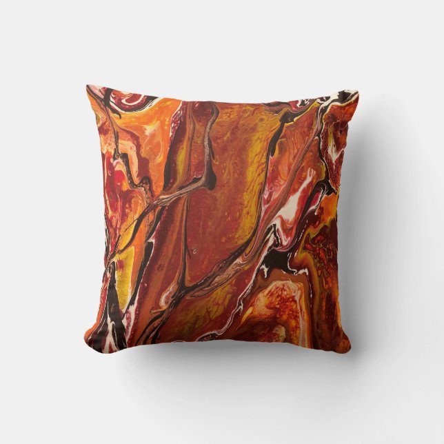 En feu Coussin avec abstrait jaune, rouge, orange (Recto)