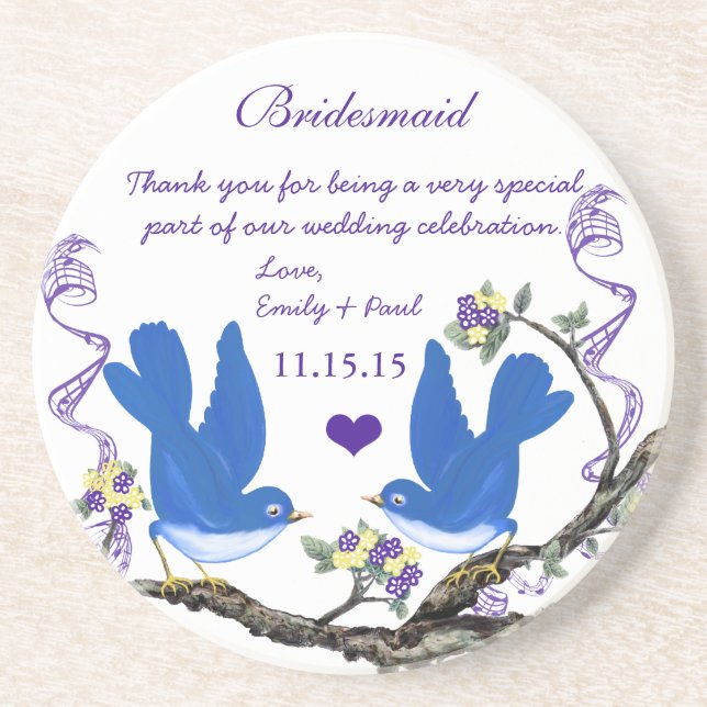 En Grès Accueil Bridesmaid Dessous de verre d'oiseaux Vint (Devant)