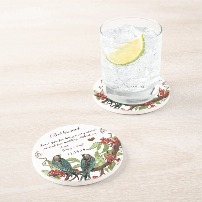 En Grès Accueil Bridesmaid Dessous de verre d'oiseaux Vint (Côté)