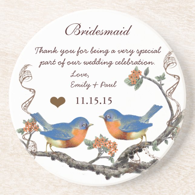 En Grès Accueil Bridesmaid Dessous de verre d'oiseaux Vint (Devant)