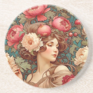 En Grès Art Nouveau Floral Fruit Dessous de verre femme