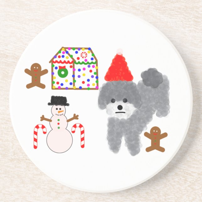 En Grès Caniche gris Noël #1 Dessous de verre (Devant)