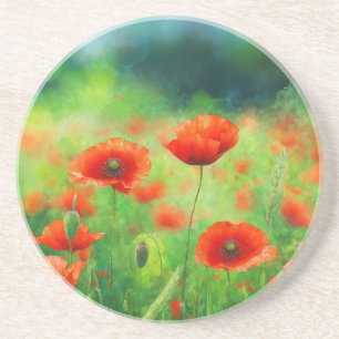 En Grès Champ coloré avec Dessous de verre de Poppies