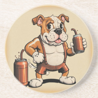 En Grès Chien taureau anglais avec Dessous de verre soda