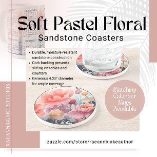 En Grès Dessin Floral au Pastel Doux Rond Dessous de Verre