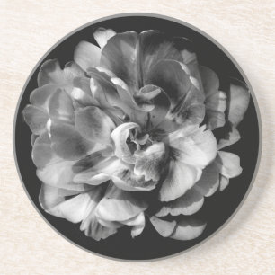 En Grès Dessous de verre à fleurs noir et blanc classique