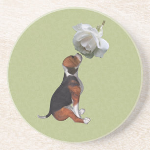 En Grès Dessous de verre animal beagle Rose de chiot