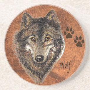 En Grès Dessous de verre animal loup