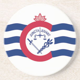En Grès Dessous de verre avec Drapeau de Cincinnati, Ohio,