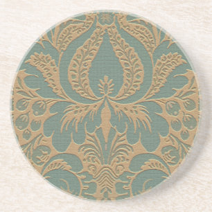 En Grès Dessous de verre beiges turquoises de damassé