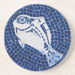 En Grès Dessous de verre bleus de mosaïque de poissons