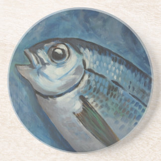 En Grès Dessous de verre bleus de poissons