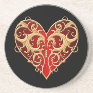 En Grès Dessous de verre cardiaque Red Filigree