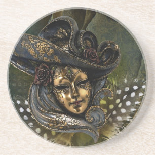 En Grès Dessous de verre carnaval Masque vert Damas