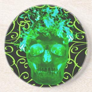 En Grès Dessous de verre crâne flamme vert