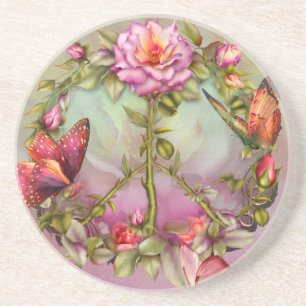 En Grès Dessous de verre d'art de roses de paix