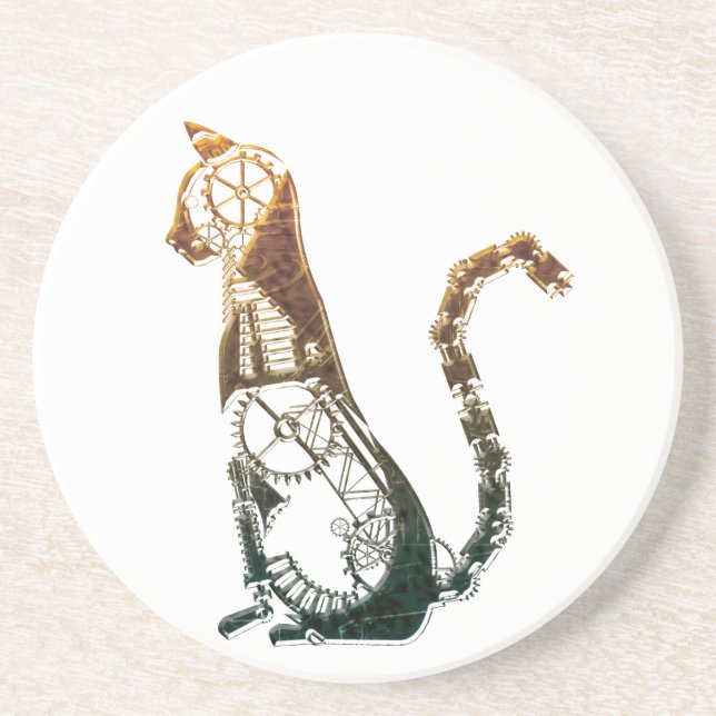 En Grès Dessous de verre de chat de Steampunk (Devant)