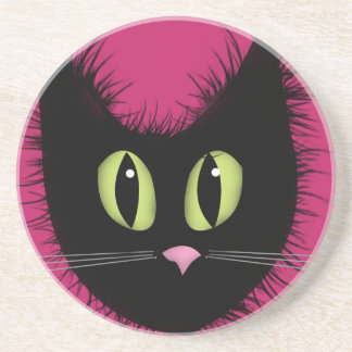 En Grès Dessous de verre de chat noir