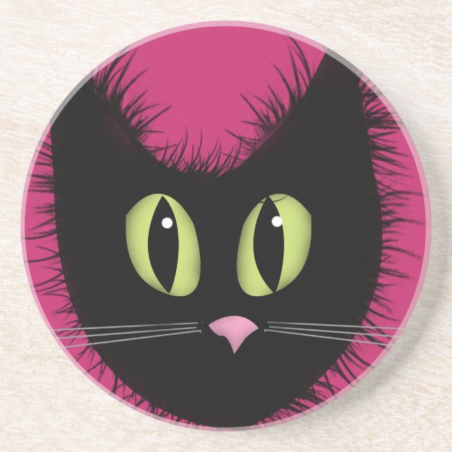 En Grès Dessous de verre de chat noir (Devant)