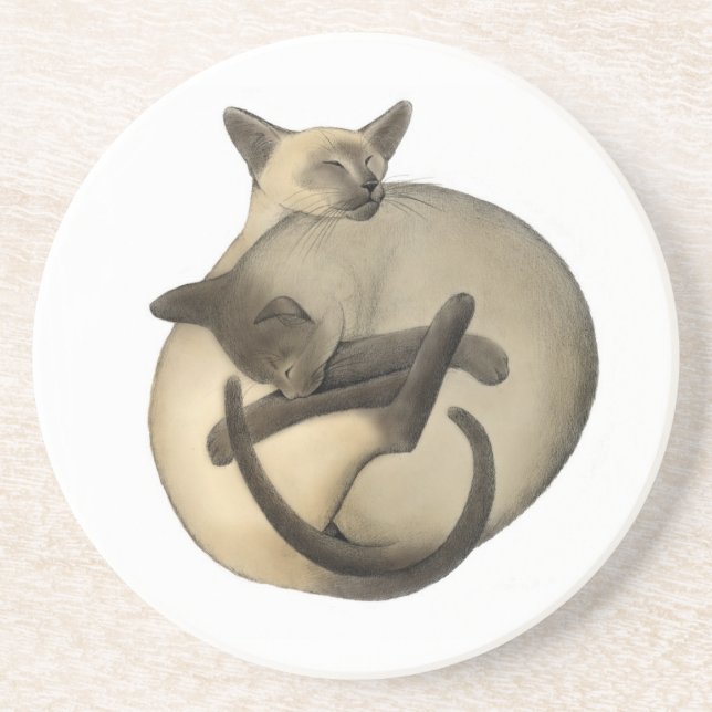 En Grès Dessous de verre de chats siamois de Yin Yang (Devant)