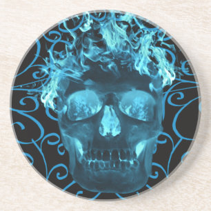 En Grès Dessous de verre de crâne bleu flamme