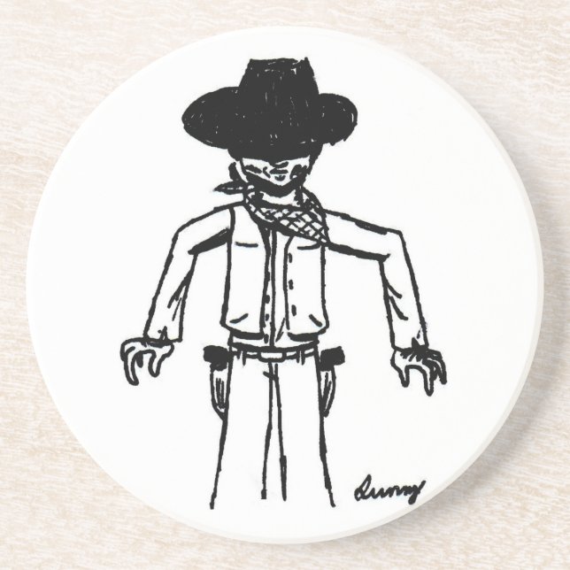 En Grès Dessous de verre de croquis Cowboy (Devant)