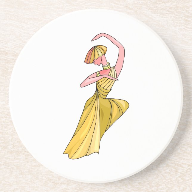 En Grès Dessous de verre de Danseuse de Robe Dorée (Devant)