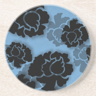 En Grès Dessous de verre de décadence florale grungy, bleu