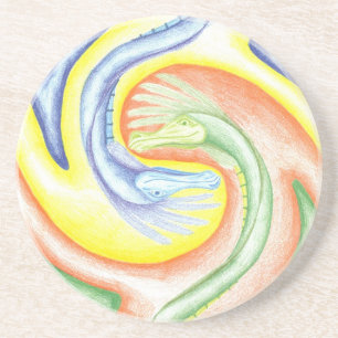 En Grès Dessous de verre de dragons de Yin-Yang