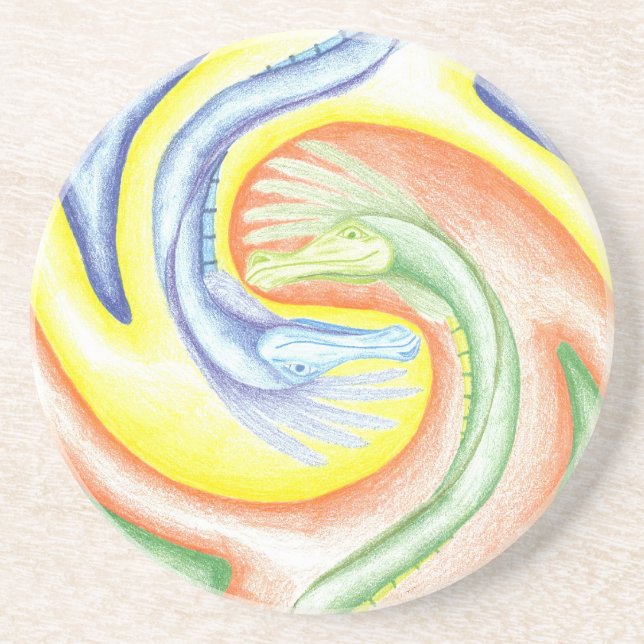 En Grès Dessous de verre de dragons de Yin-Yang (Devant)