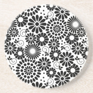En Grès Dessous de verre de fleurs blanches rétro