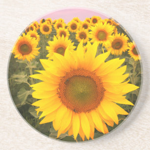En Grès Dessous de verre de fleurs de tournesol coloré