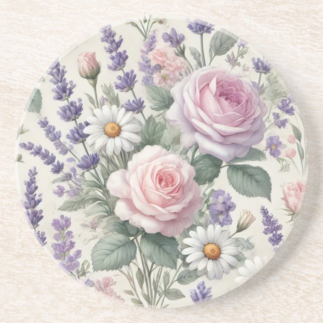 En Grès Dessous de verre de fleurs romantique (Devant)