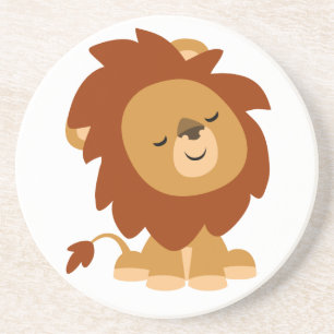 En Grès Dessous de verre de Lion Cartoon Paisible