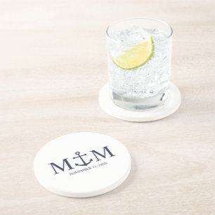 En Grès Dessous de verre de Mariage Ancre bleu marine