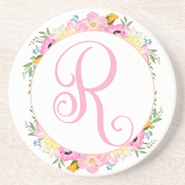 En Grès Dessous de verre de monogramme rose (Devant)