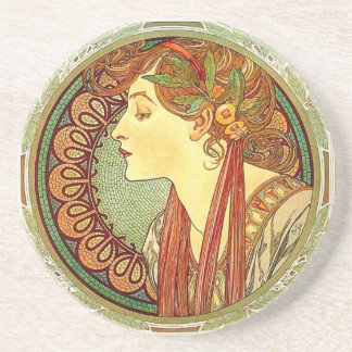 En Grès Dessous de verre de Nouveau d'art d'Alphonse Mucha