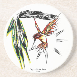 En Grès Dessous de verre de style totem de colibri