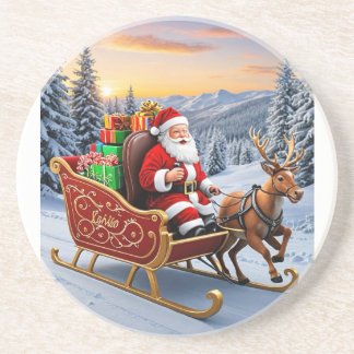 En Grès dessous de verre de traîneau père Noël
