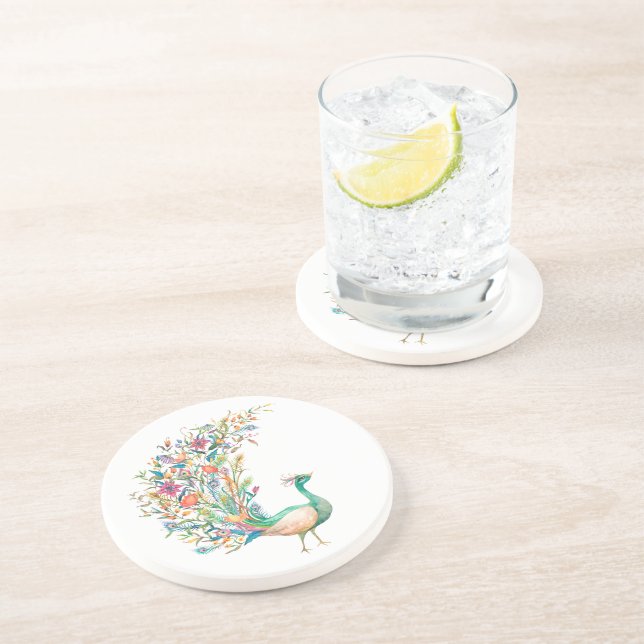 En Grès Dessous de verre d'illustration Peacock (Côté)
