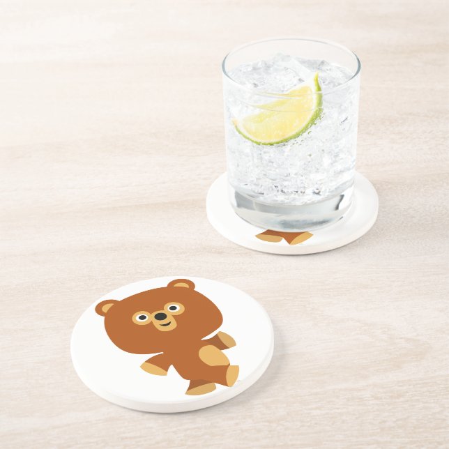 En Grès Dessous de verre d'ours de caricature assertive mi (Côté)