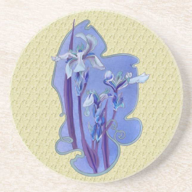 En Grès Dessous de verre Floral Art Irises Bleu (Devant)